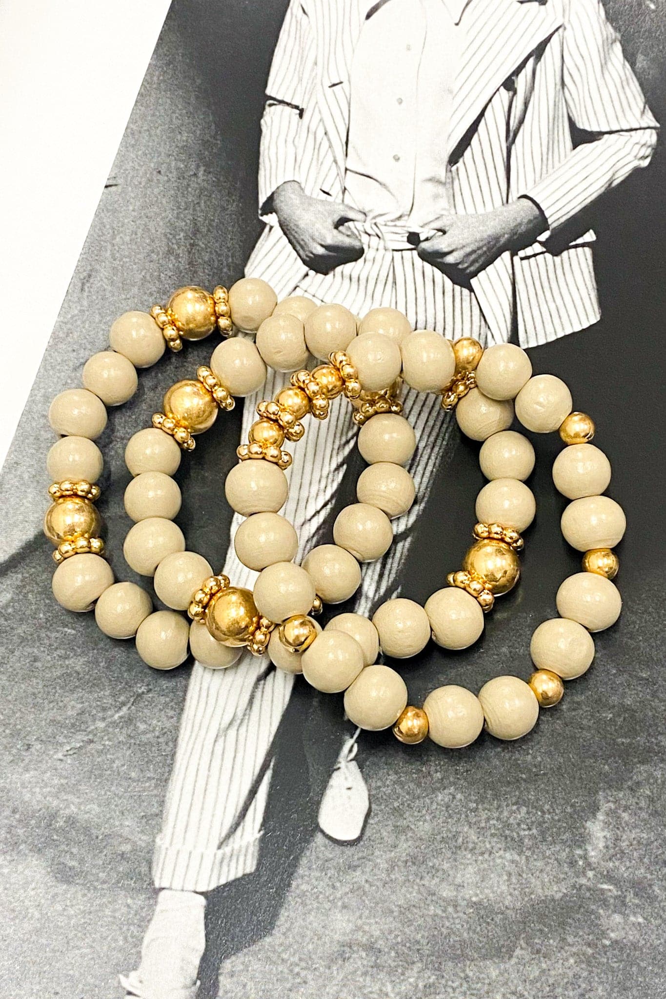 Beige Staring Contest Beaded Bracelet Stack - Madison and Mallory