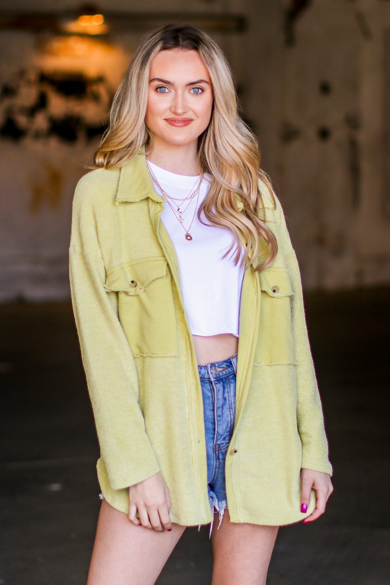 Lime / S Staple Style Raw Edge Relaxed Fit Shacket - FINAL SALE - Madison and Mallory