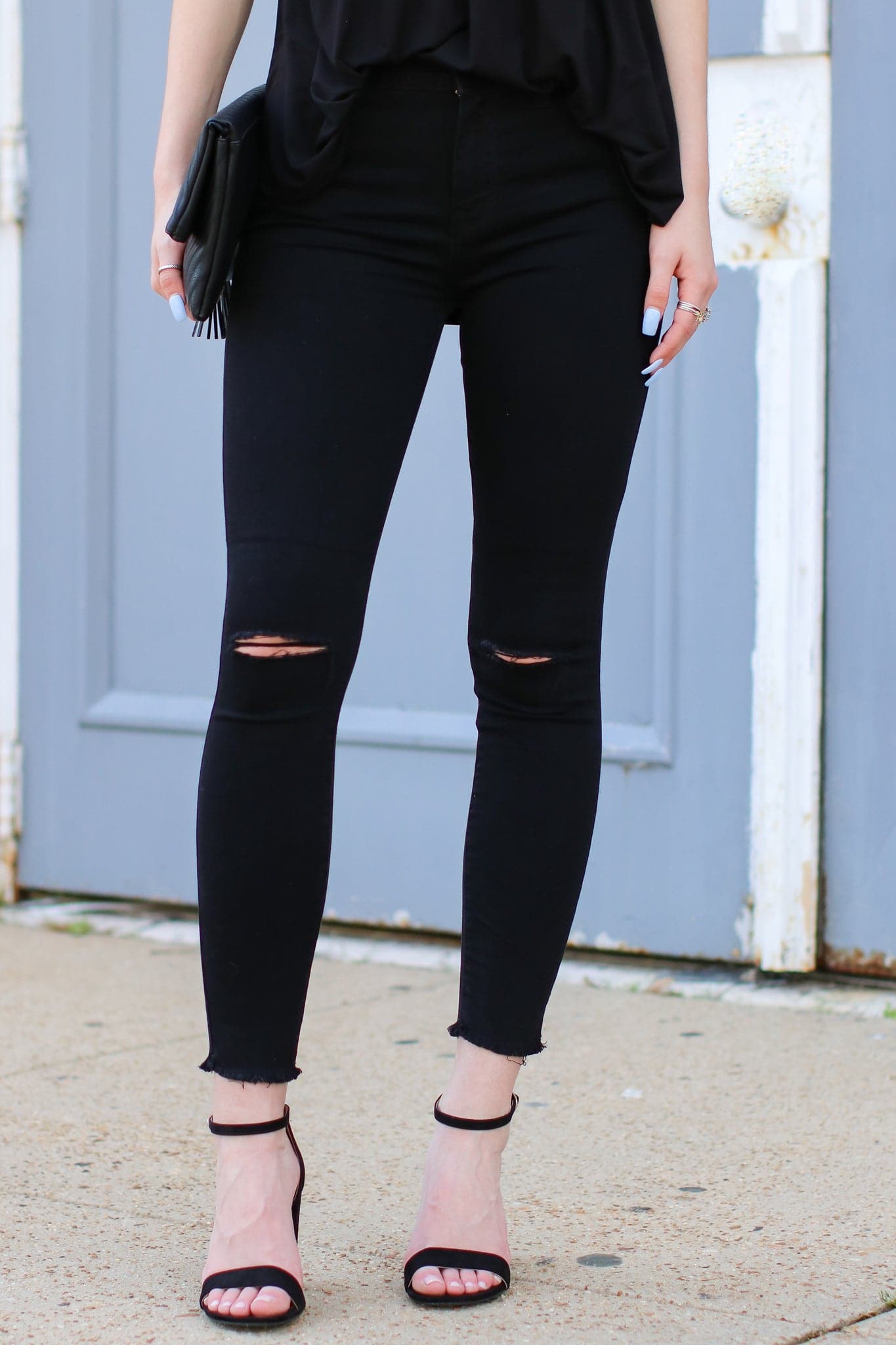 0 / Black Berea Knee Slit Skinny Jeans - FINAL SALE - Madison and Mallory