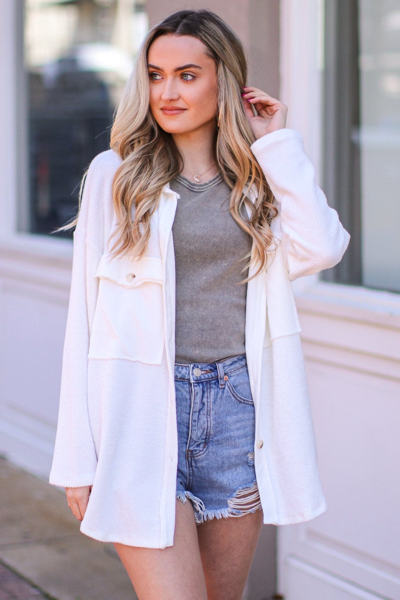 White / S Staple Style Raw Edge Relaxed Fit Shacket - FINAL SALE - Madison and Mallory