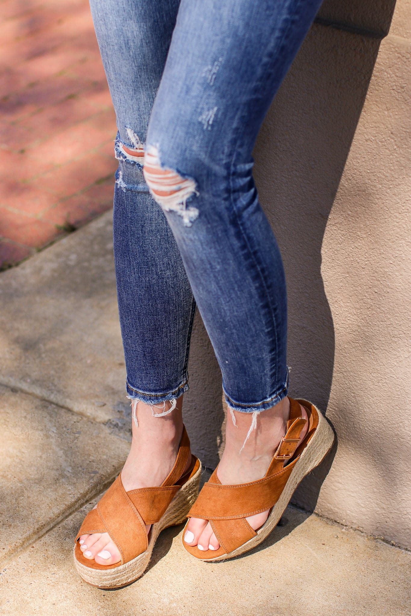 5.5 / Tan Gone for the Weekend Cross Strap Espadrille Wedges - FINAL SALE - Madison and Mallory