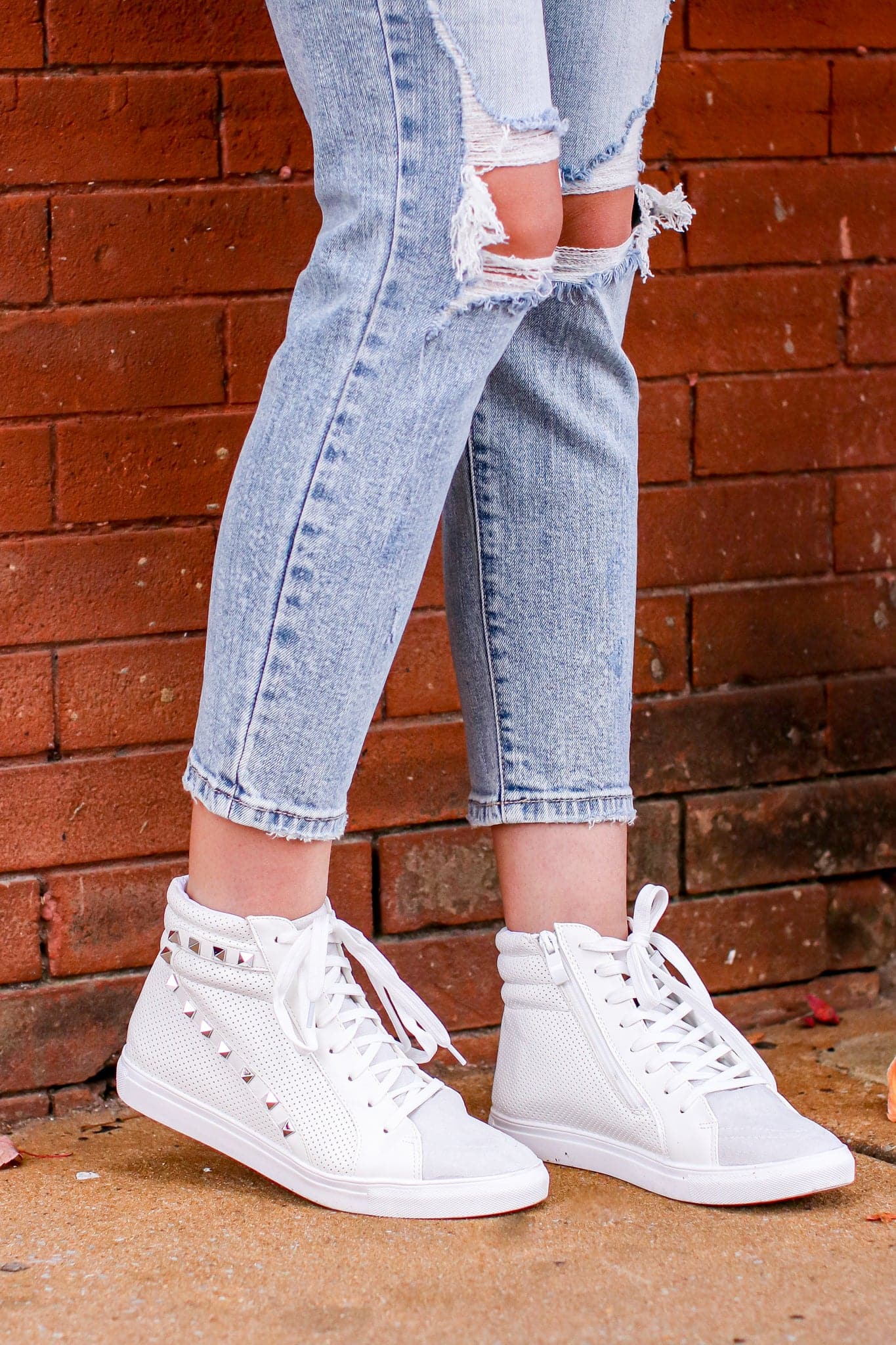 White / 5 Lex Studded High Top Wedge Sneakers - FINAL SALE - Madison and Mallory