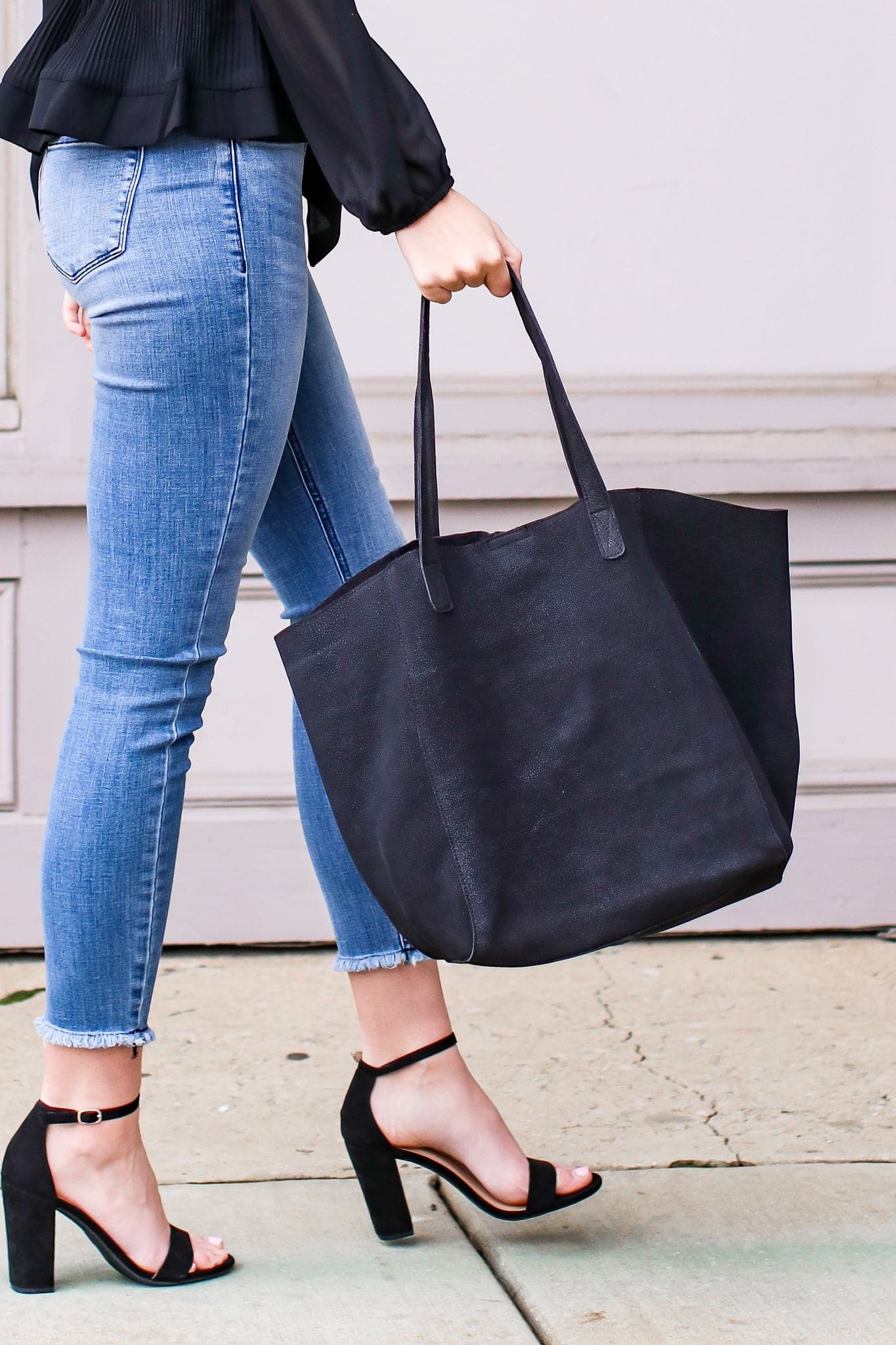 Black Drawing Attention Leather Shopper Bag - FINAL SALE - Madison and Mallory