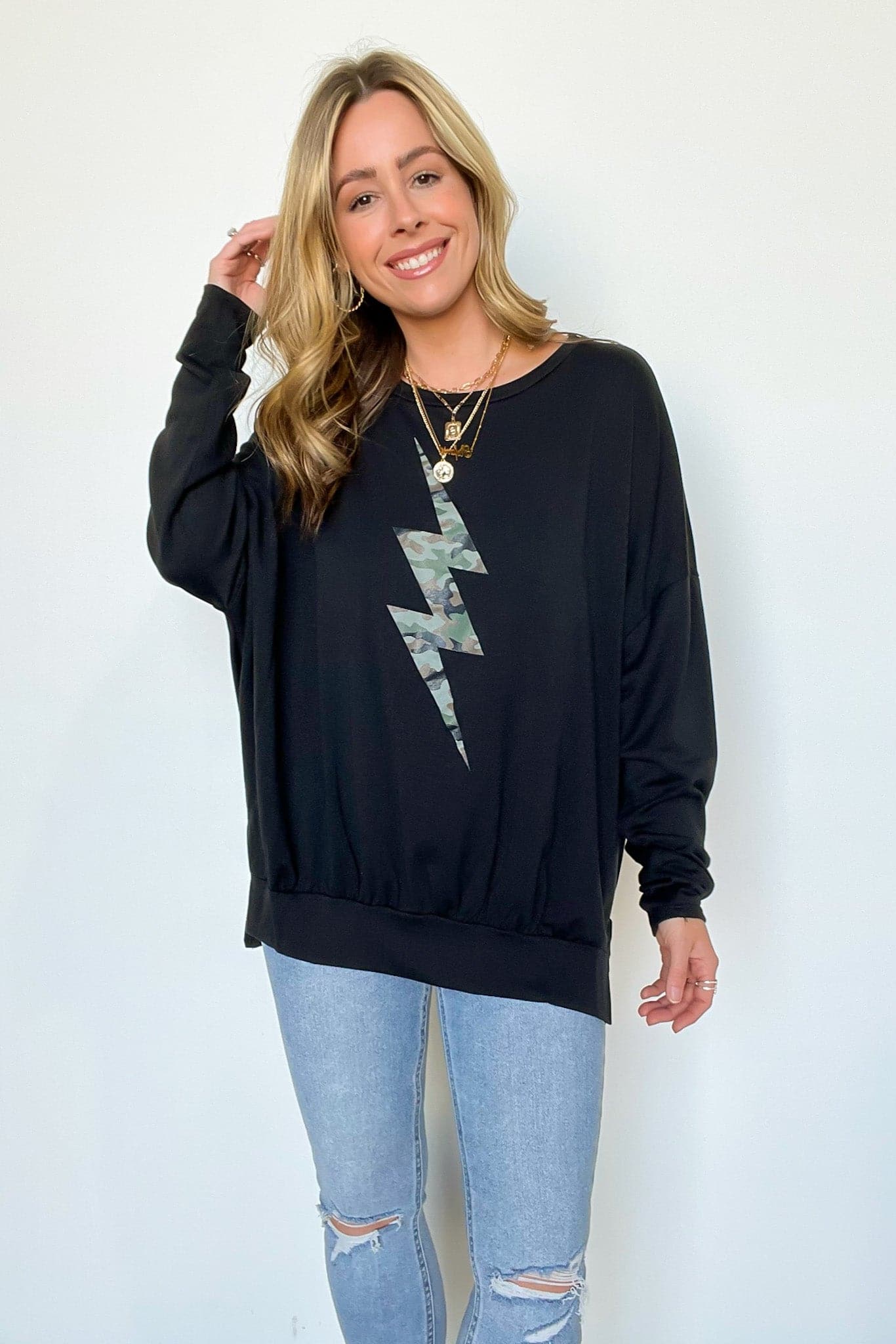 S / Black Hidden Lightning Graphic Pullover - FINAL SALE - Madison and Mallory