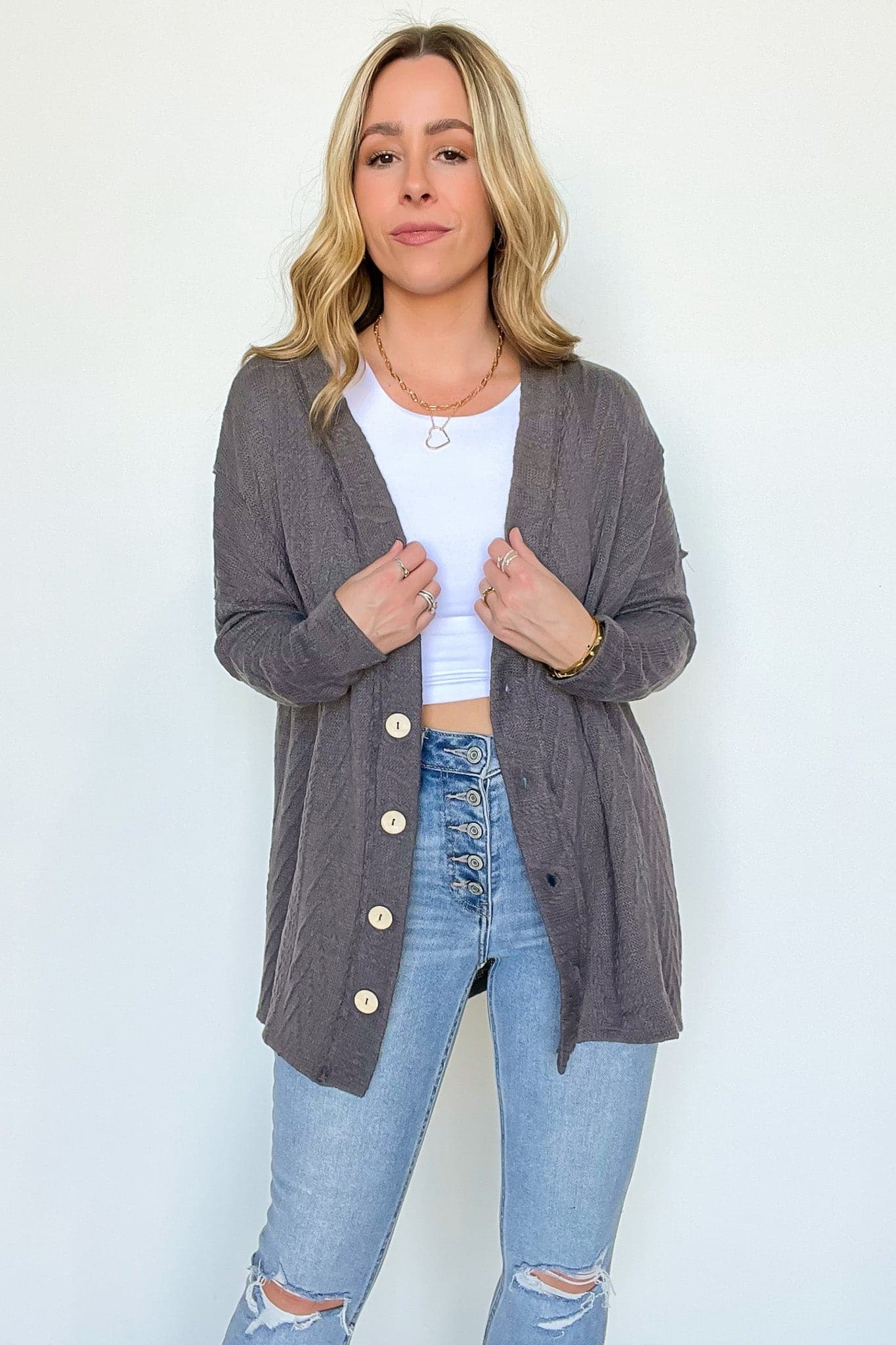  Mind at Ease Cable Knit Button Down Cardigan - FINAL SALE - Madison and Mallory