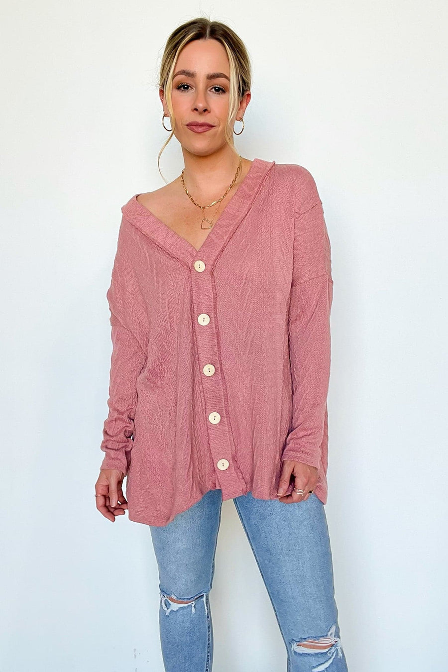 Mauve / S Mind at Ease Cable Knit Button Down Cardigan - FINAL SALE - Madison and Mallory