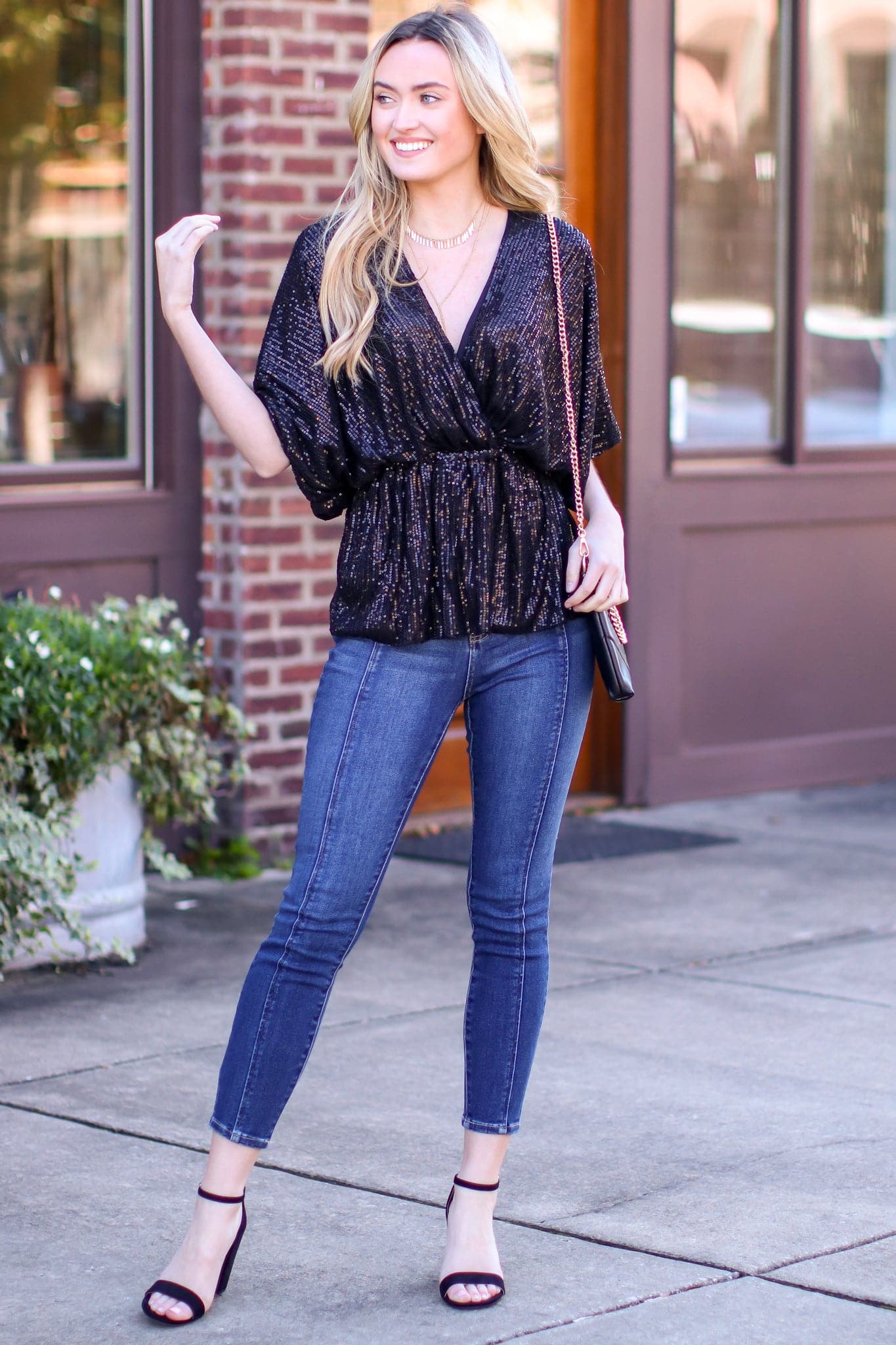  Sequins of Events V-Neck Top - FINAL SALE - Madison and Mallory