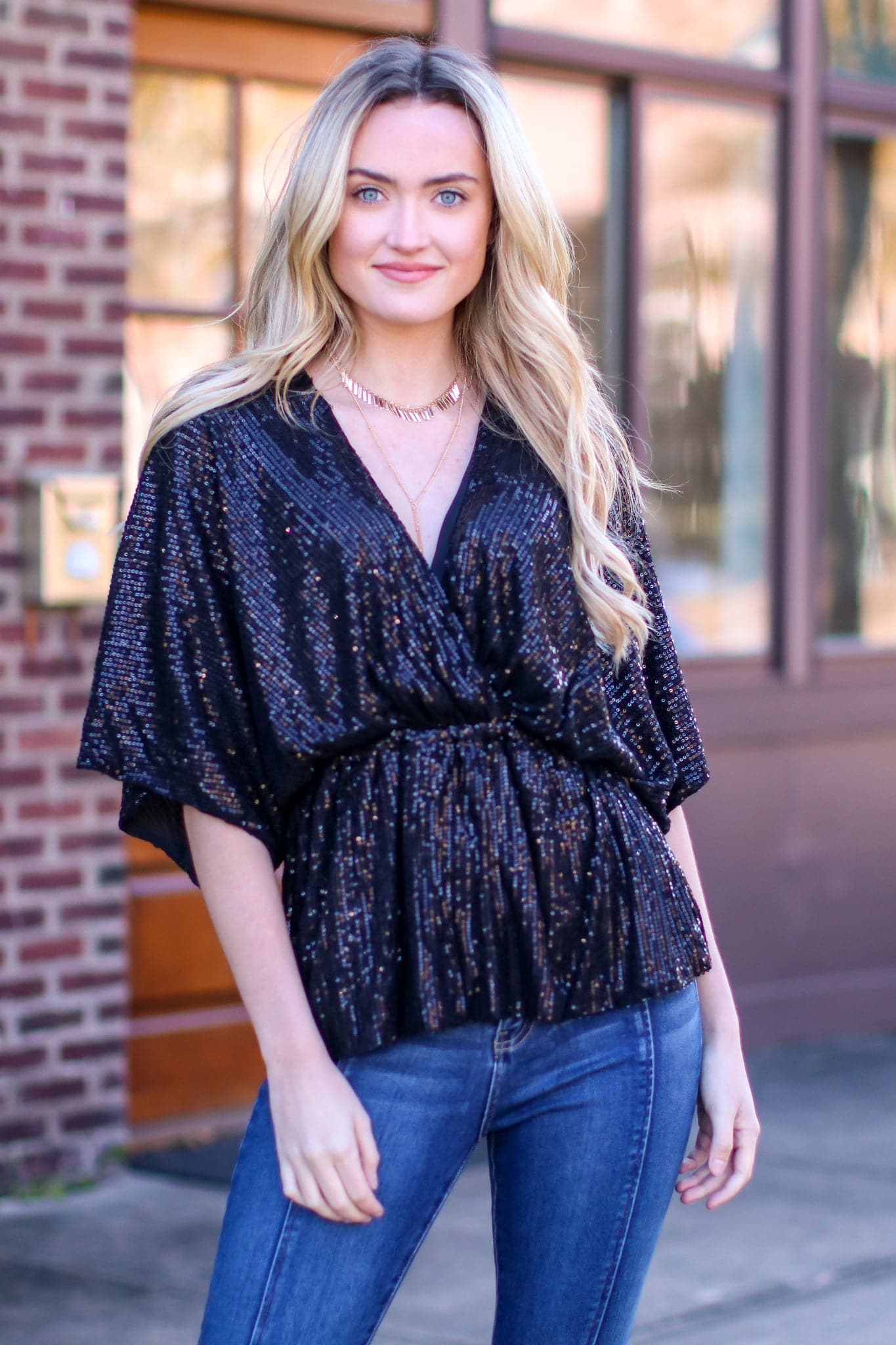  Sequins of Events V-Neck Top - FINAL SALE - Madison and Mallory