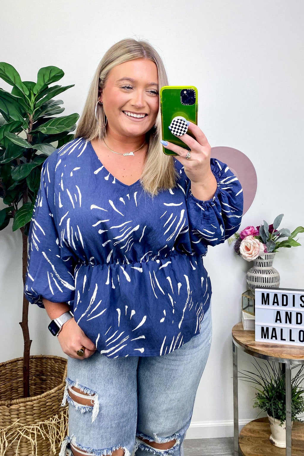S / Blue Relaxing Getaway Elastic Waist Top - FINAL SALE - Madison and Mallory