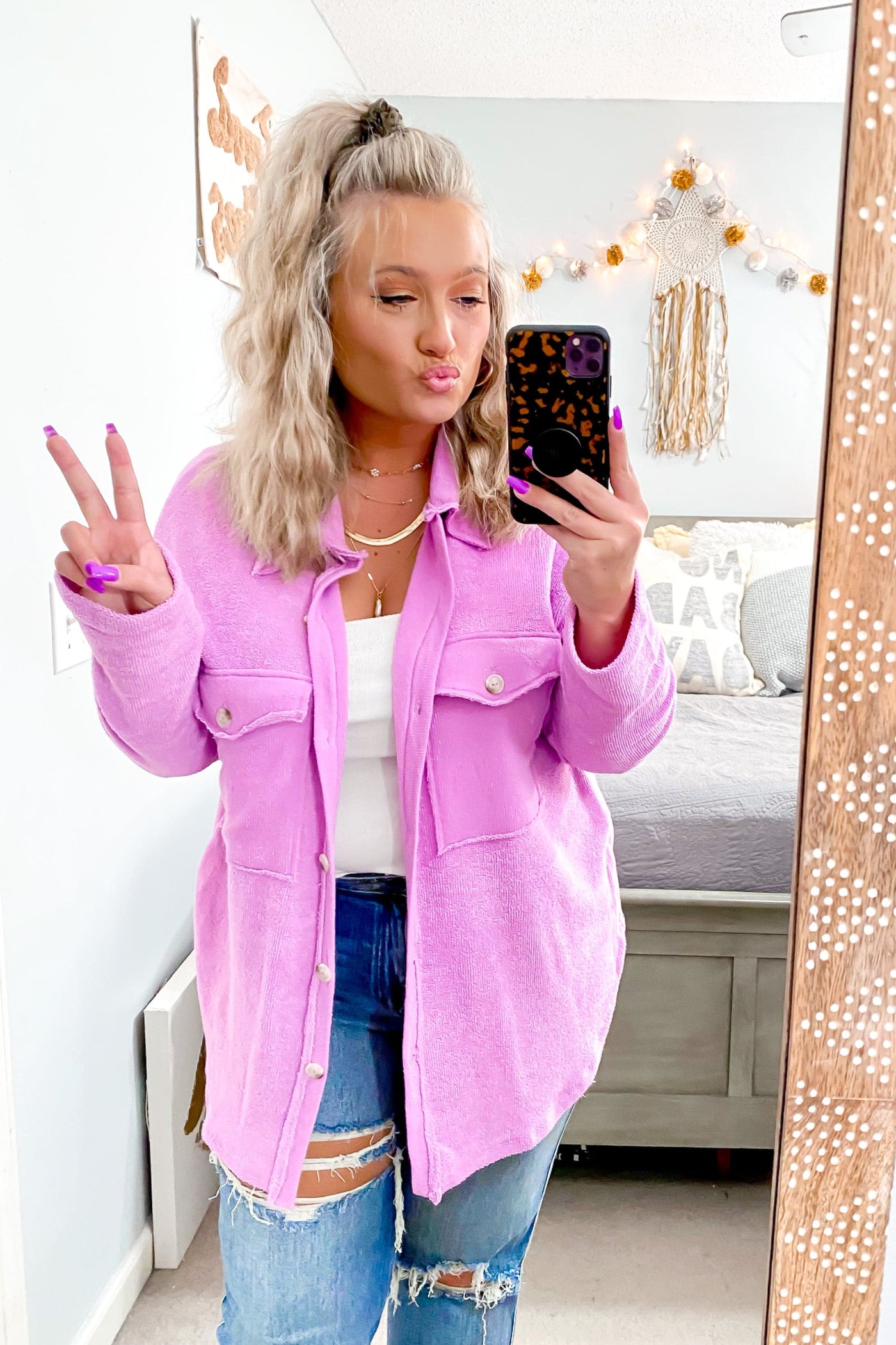 Lavender / S Staple Style Raw Edge Relaxed Fit Shacket - FINAL SALE - Madison and Mallory
