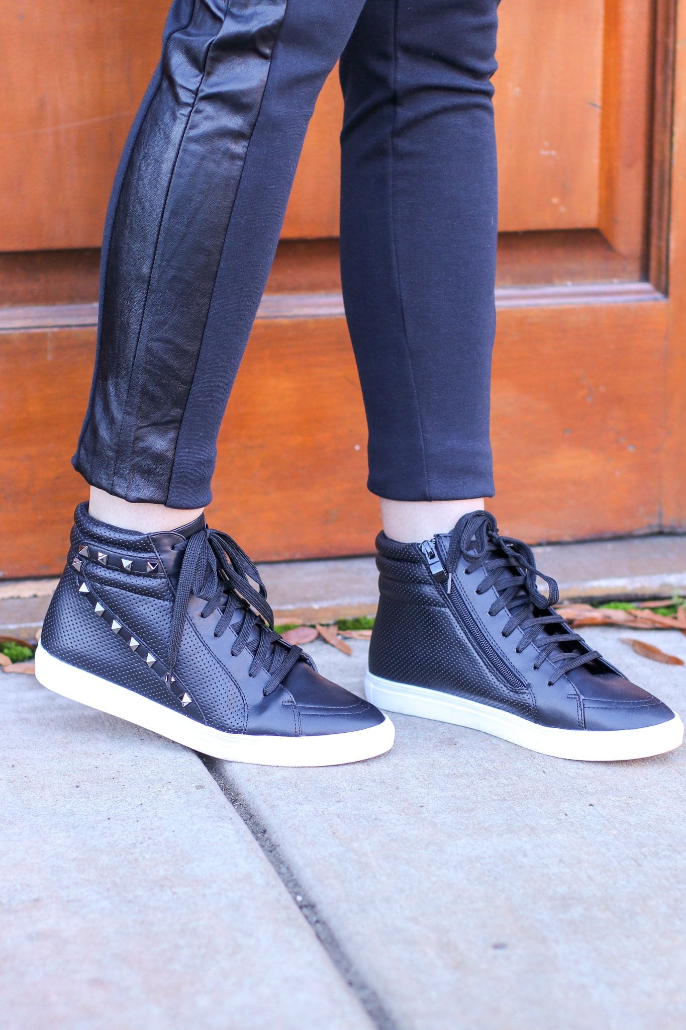 Black / 5 Lex Studded High Top Wedge Sneakers - FINAL SALE - Madison and Mallory