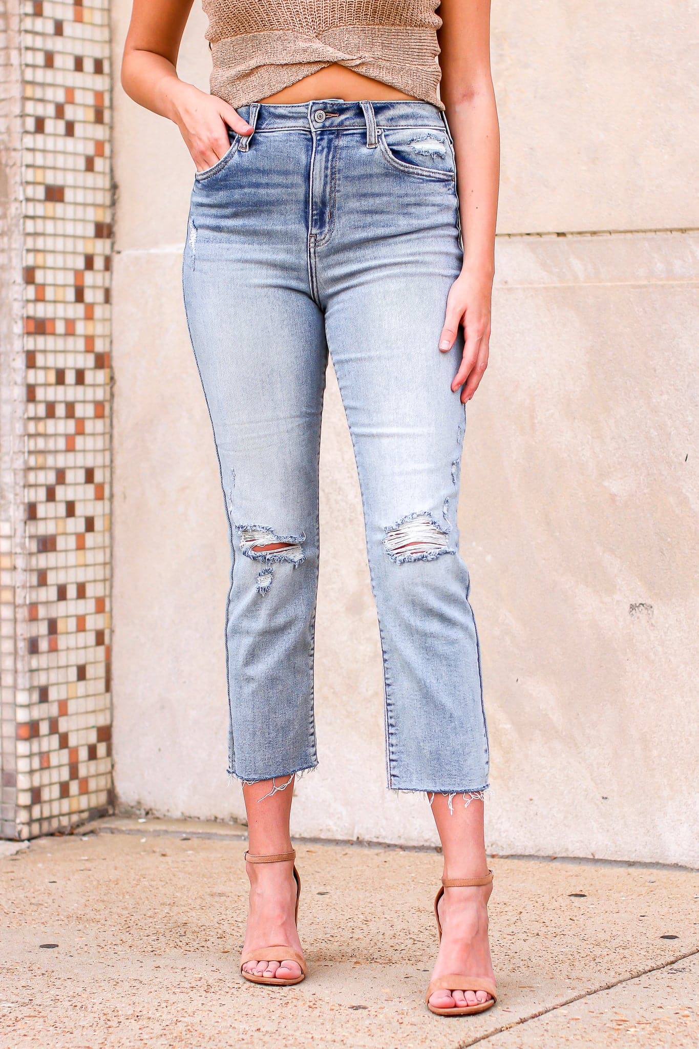 0 / Light Elston Straight Leg Distressed Jeans - FINAL SALE - Madison and Mallory