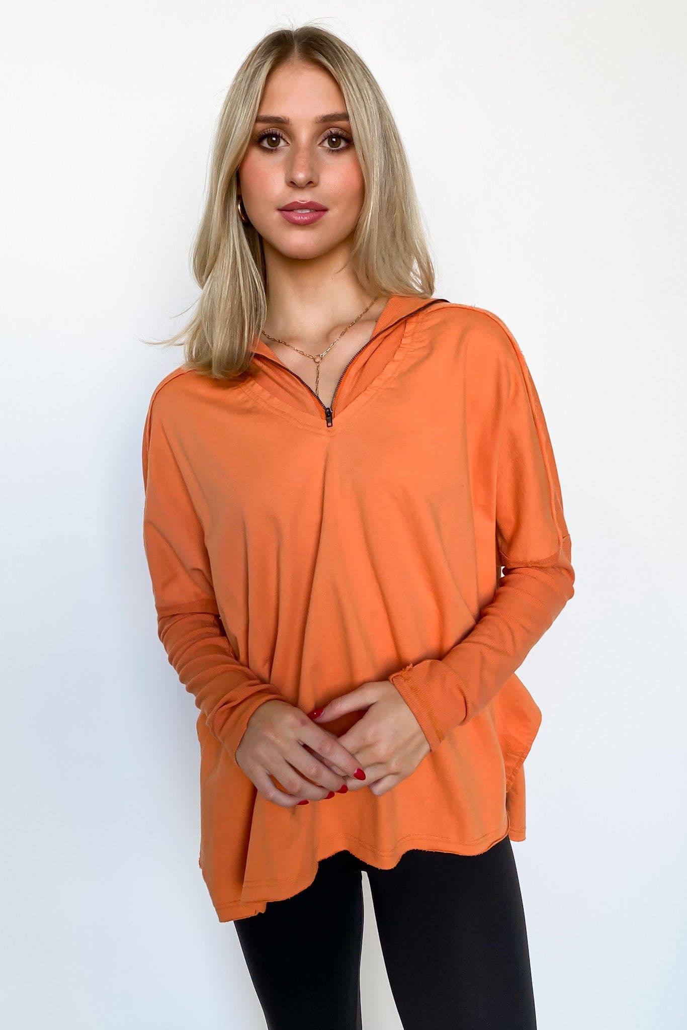 Burnt Orange / S Athalie 1/4 Zip Relaxed Pullover - FINAL SALE - Madison and Mallory