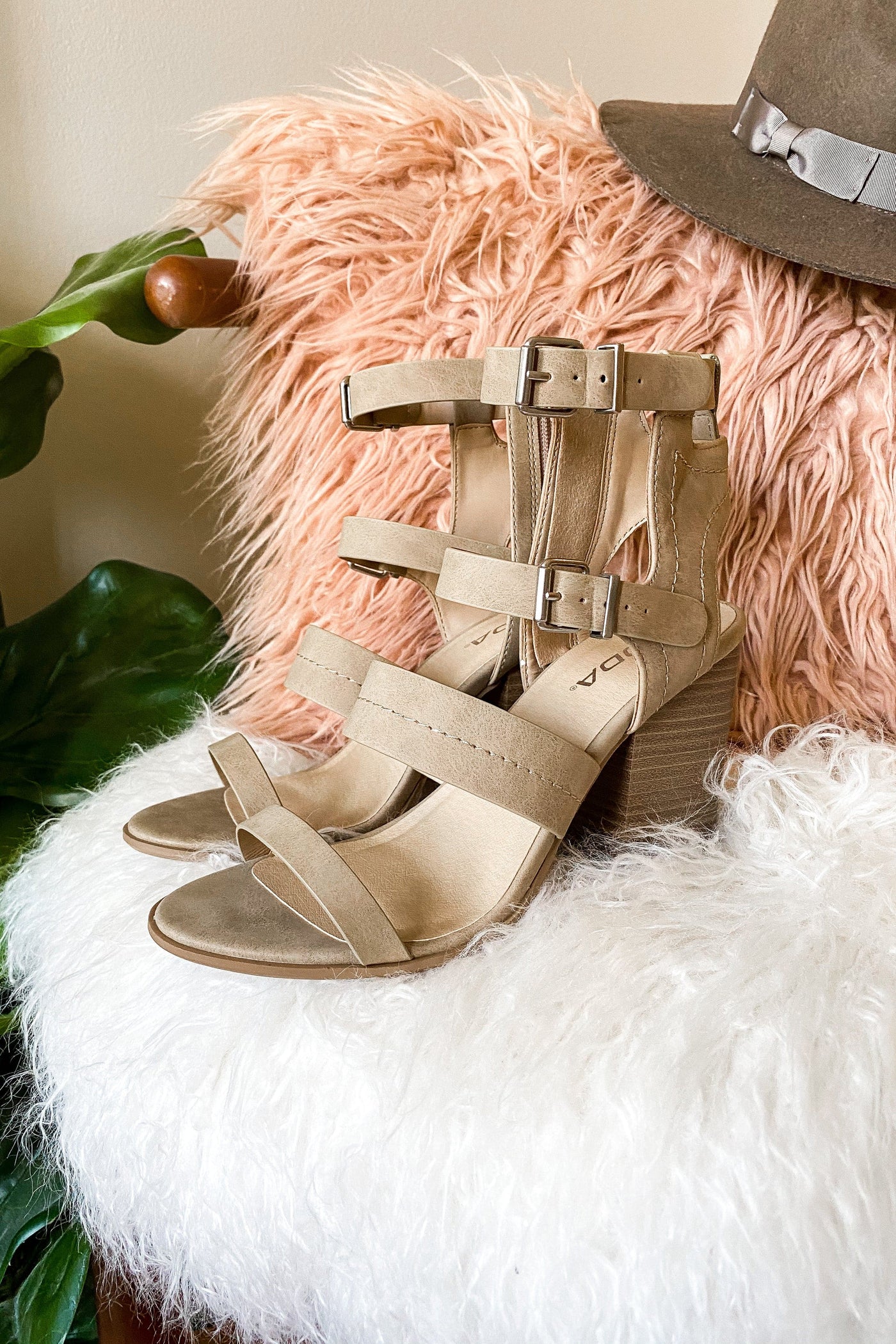 Camel / 5.5 Metropolitan Buckle Detail Stacked Heels - Camel - FINAL SALE - Madison and Mallory