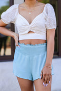 S / Turquoise Divya Smocked Waist Flowy Shorts - FINAL SALE - Madison and Mallory
