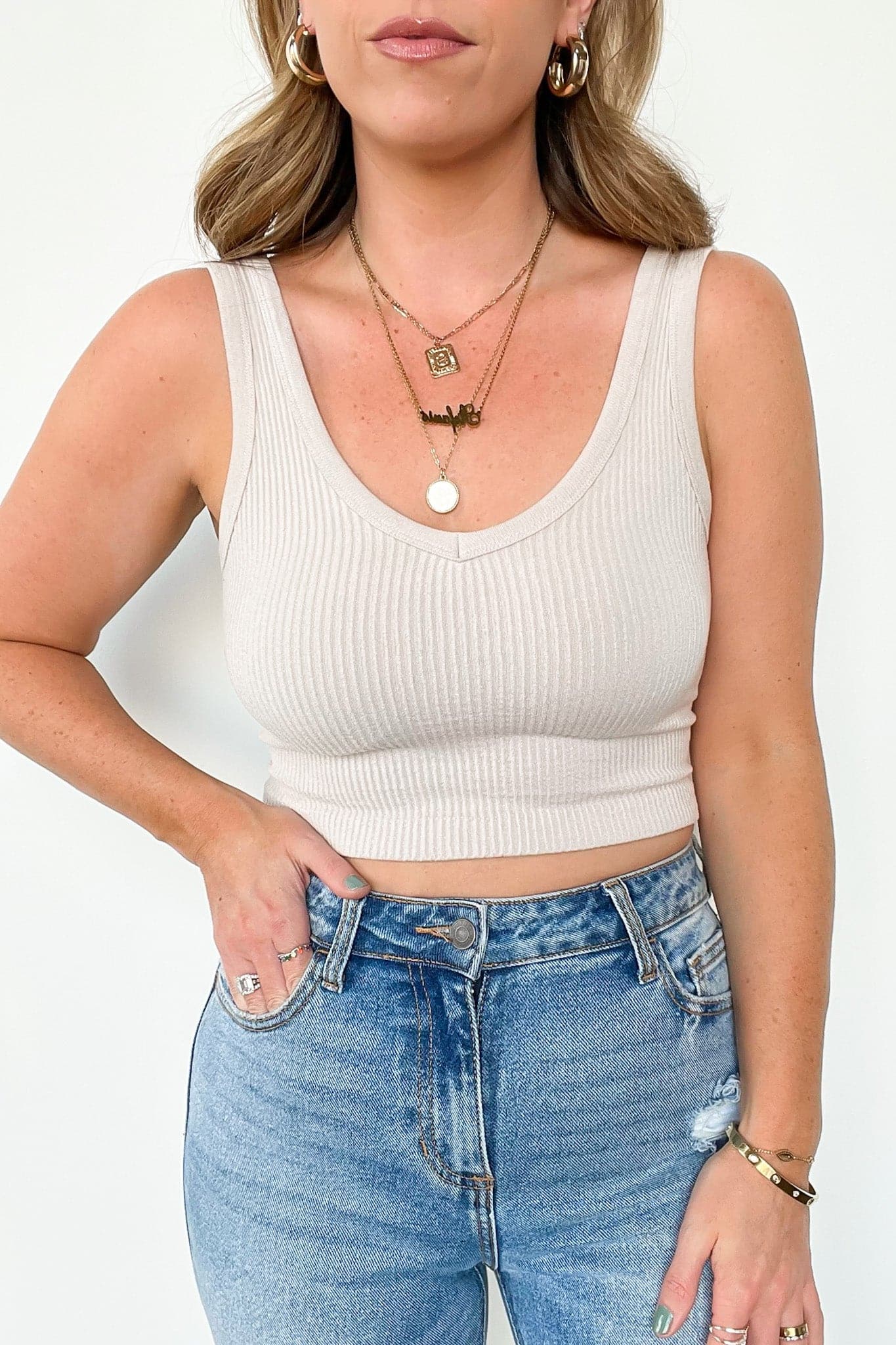 Oatmeal / S Alenah Seamless Ribbed Tank Bra Top- BACK IN STOCK - Madison and Mallory
