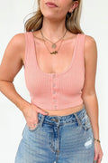 Coral / S Play by the Rules Ribbed Snap Button Crop Tank - FINAL SALE - Madison and Mallory