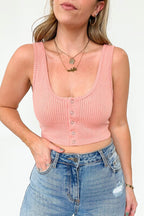 Coral / S Play by the Rules Ribbed Snap Button Crop Tank - FINAL SALE - Madison and Mallory