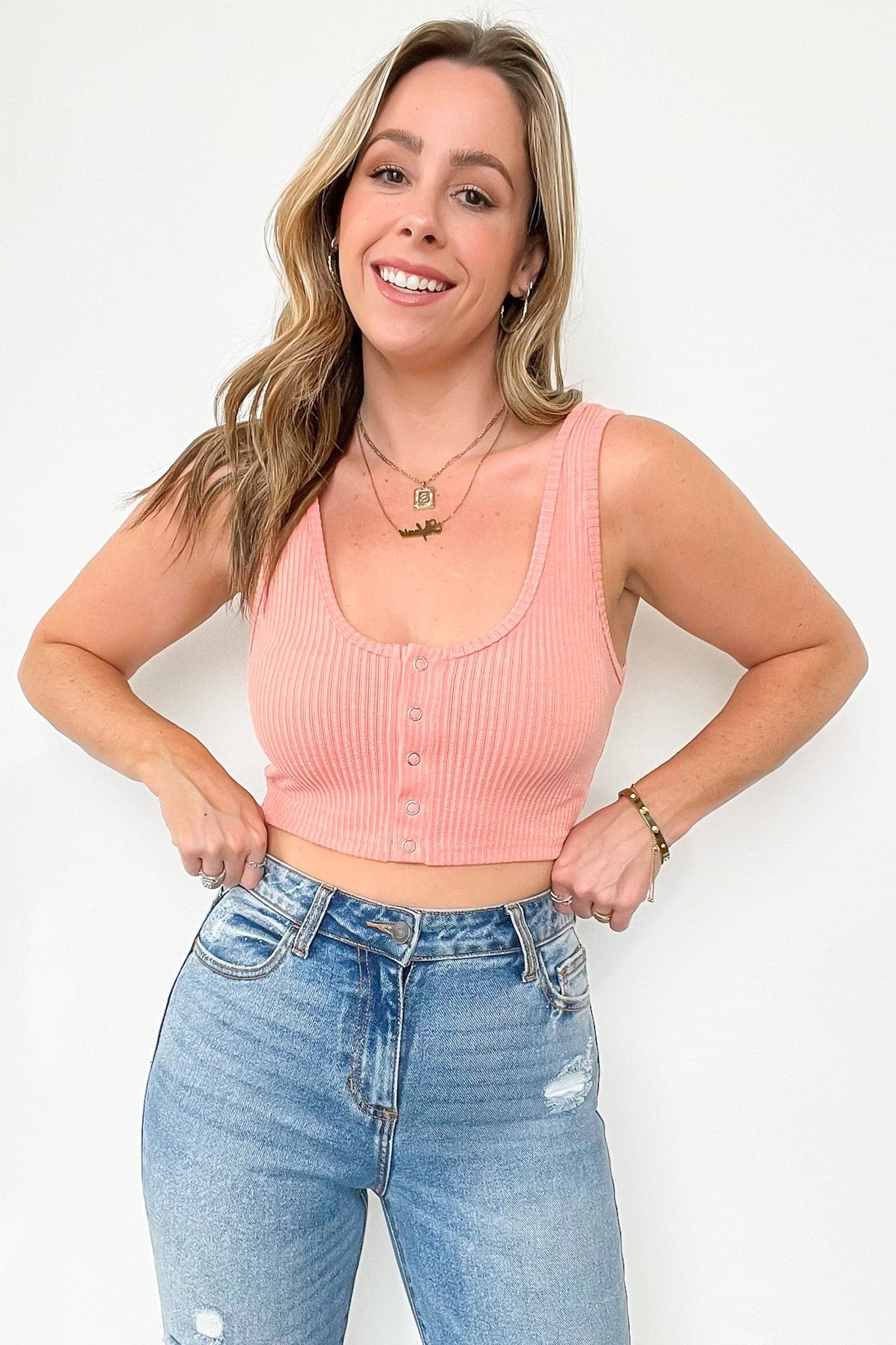 Play by the Rules Ribbed Snap Button Crop Tank - FINAL SALE - Madison and Mallory