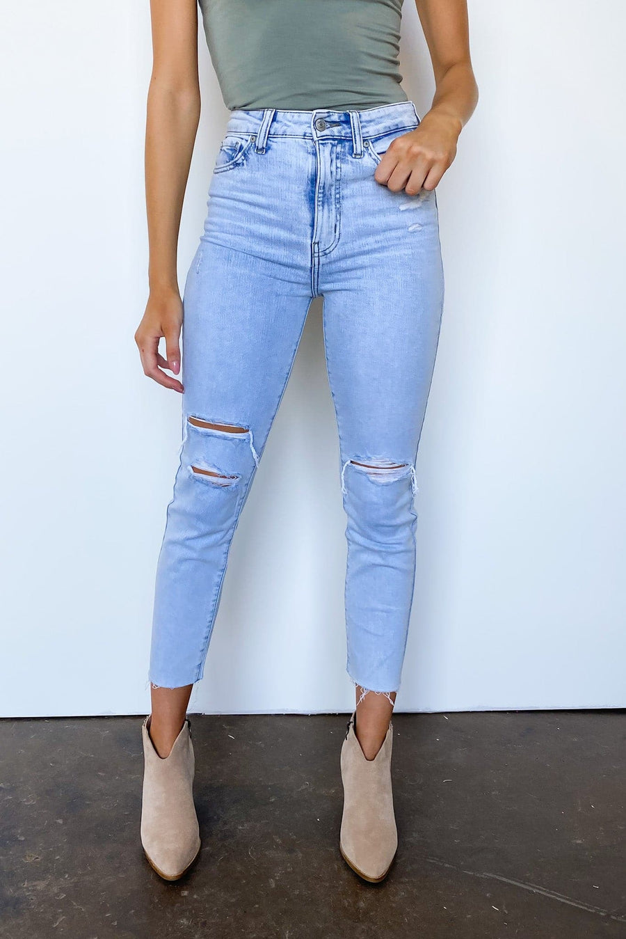 0 / Light Kiss and Tell Ultra High Rise Straight Distressed Jeans - BACK IN STOCK - Madison and Mallory