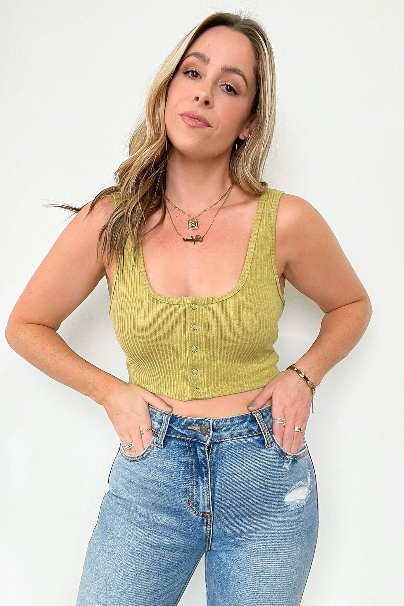 Play by the Rules Ribbed Snap Button Crop Tank - FINAL SALE