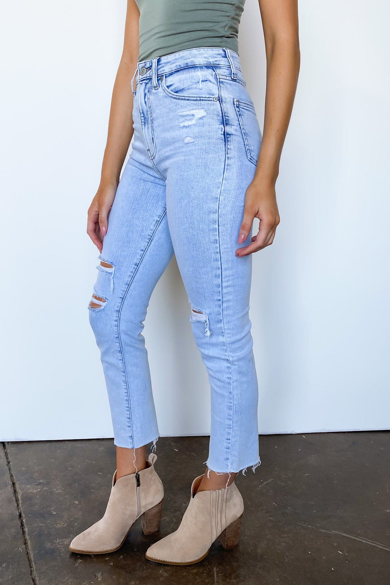  Kiss and Tell Ultra High Rise Straight Distressed Jeans - BACK IN STOCK - Madison and Mallory