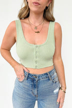 Sage / S Play by the Rules Ribbed Snap Button Crop Tank - FINAL SALE - Madison and Mallory