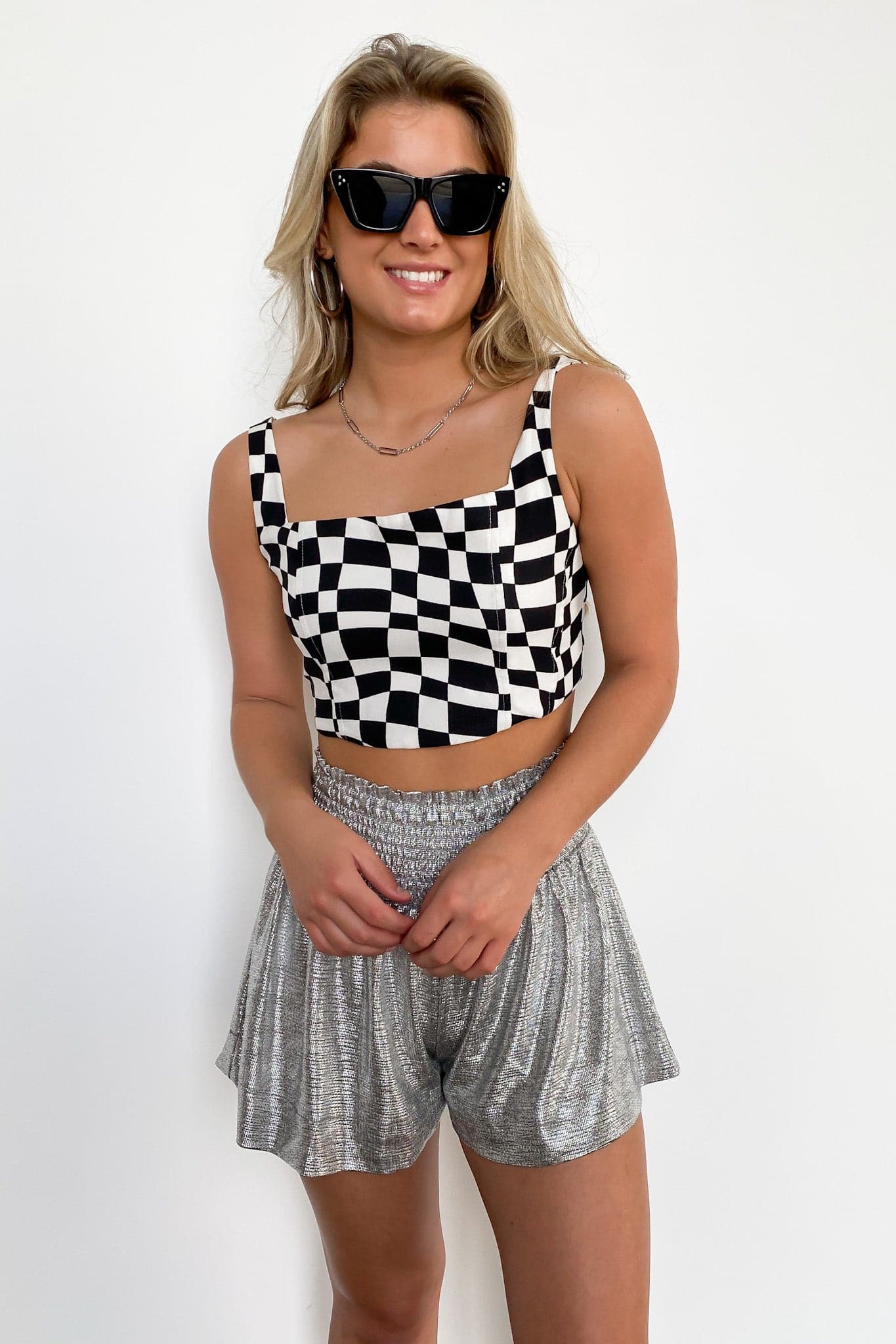 S / Black Illusions Checkered Print Tank Top - FINAL SALE - Madison and Mallory