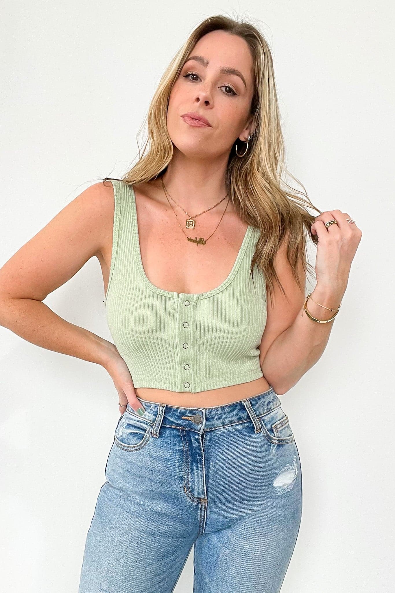  Play by the Rules Ribbed Snap Button Crop Tank - Madison and Mallory