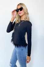  Flirtatious Appeal Fringe Trim Long Sleeve Top - FINAL SALE - Madison and Mallory