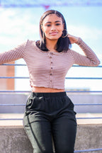  Kellie V-Neck Striped Button Top - FINAL SALE - Madison and Mallory