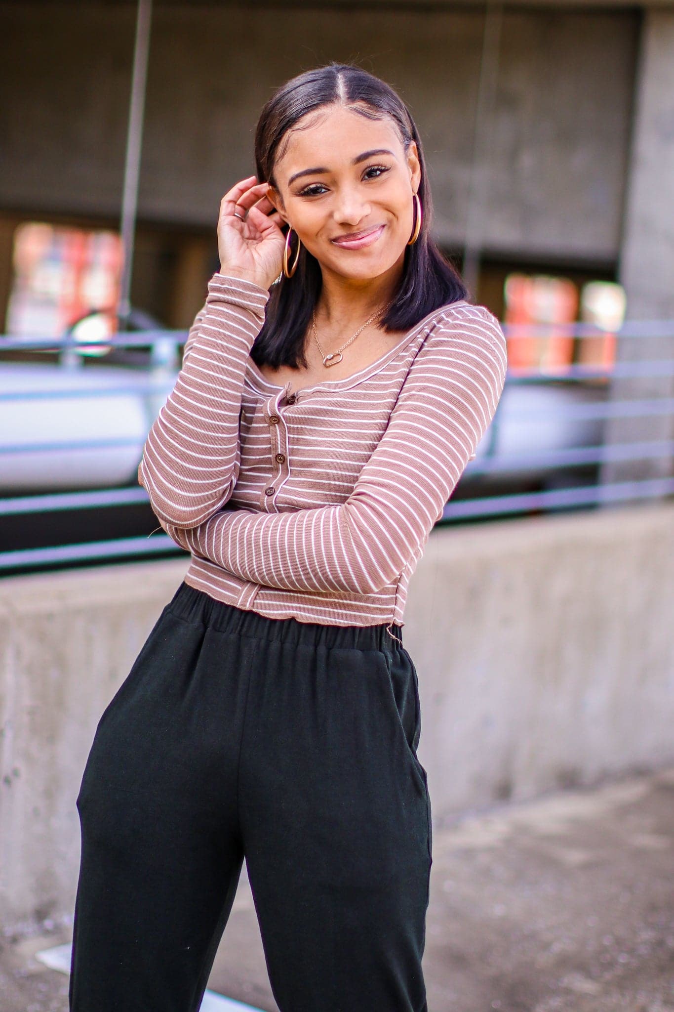  Kellie V-Neck Striped Button Top - FINAL SALE - Madison and Mallory