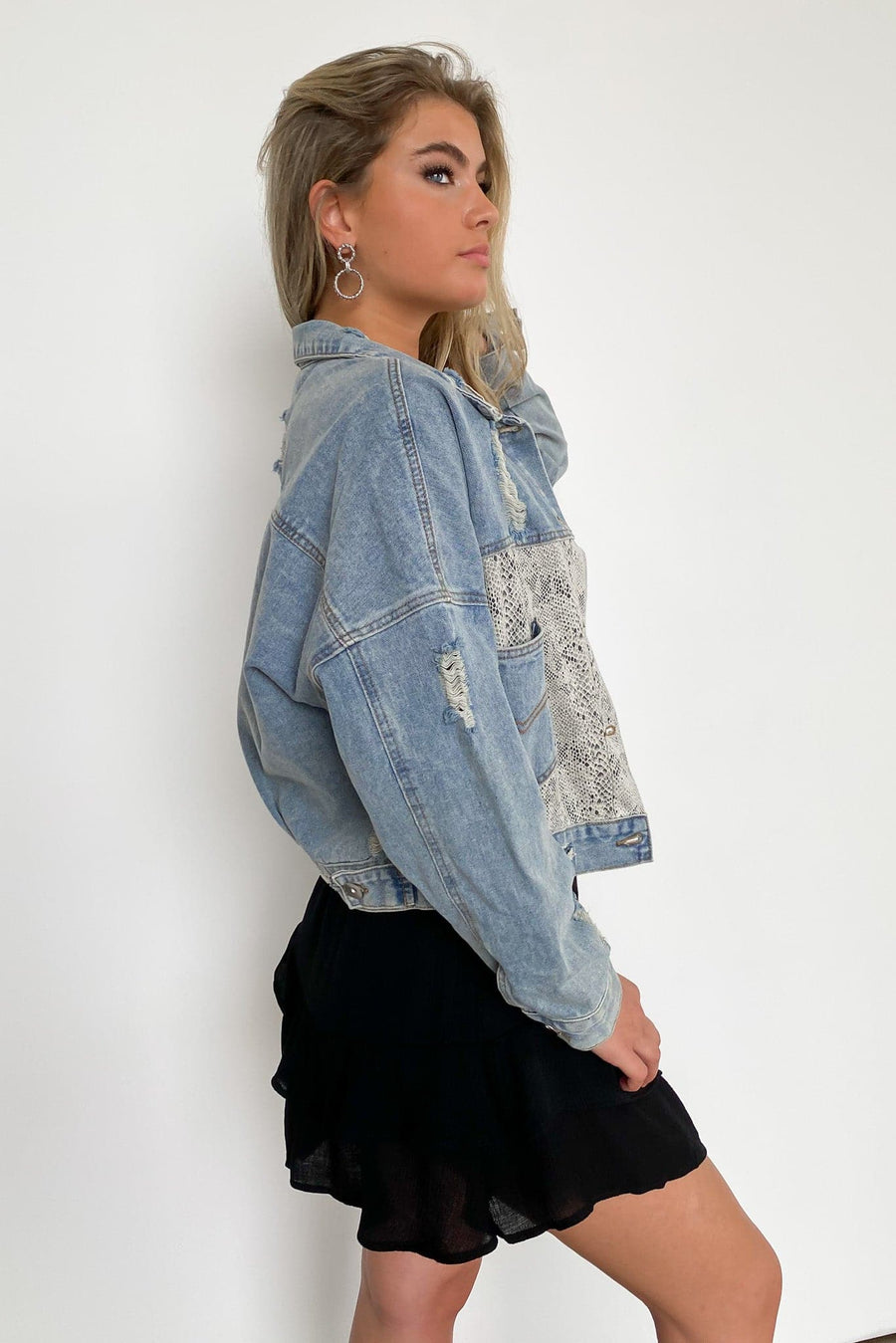  Genuine Confidence Snake Contrast Distressed Denim Jacket - FINAL SALE - Madison and Mallory