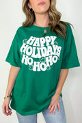 S / Green Happy Holidays HO HO HO Graphic Tee - FINAL SALE - Madison and Mallory