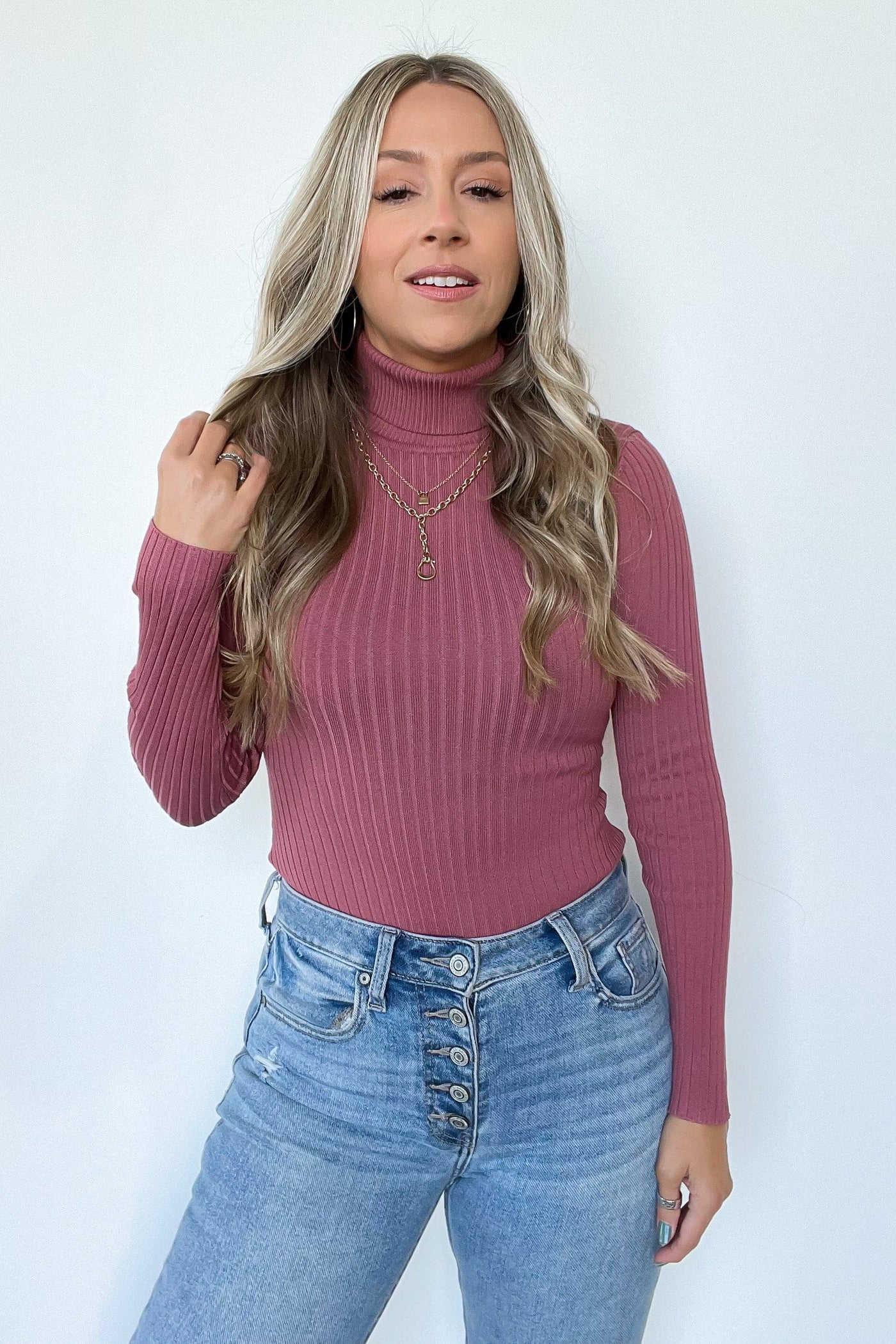 Rose / S Linwood Ribbed Knit Turtleneck Bodysuit - BACK IN STOCK - Madison and Mallory