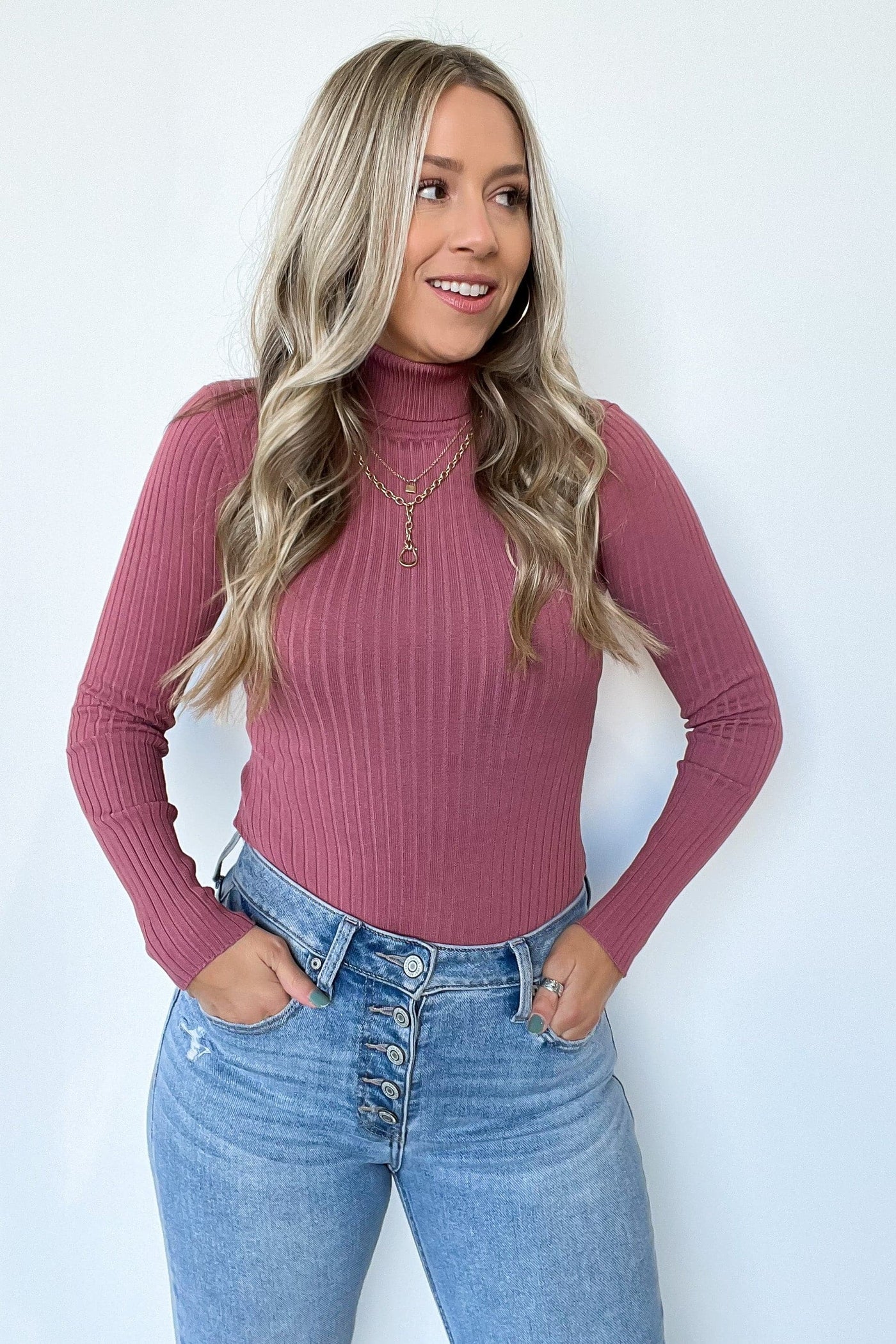  Linwood Ribbed Knit Turtleneck Bodysuit - BACK IN STOCK - Madison and Mallory