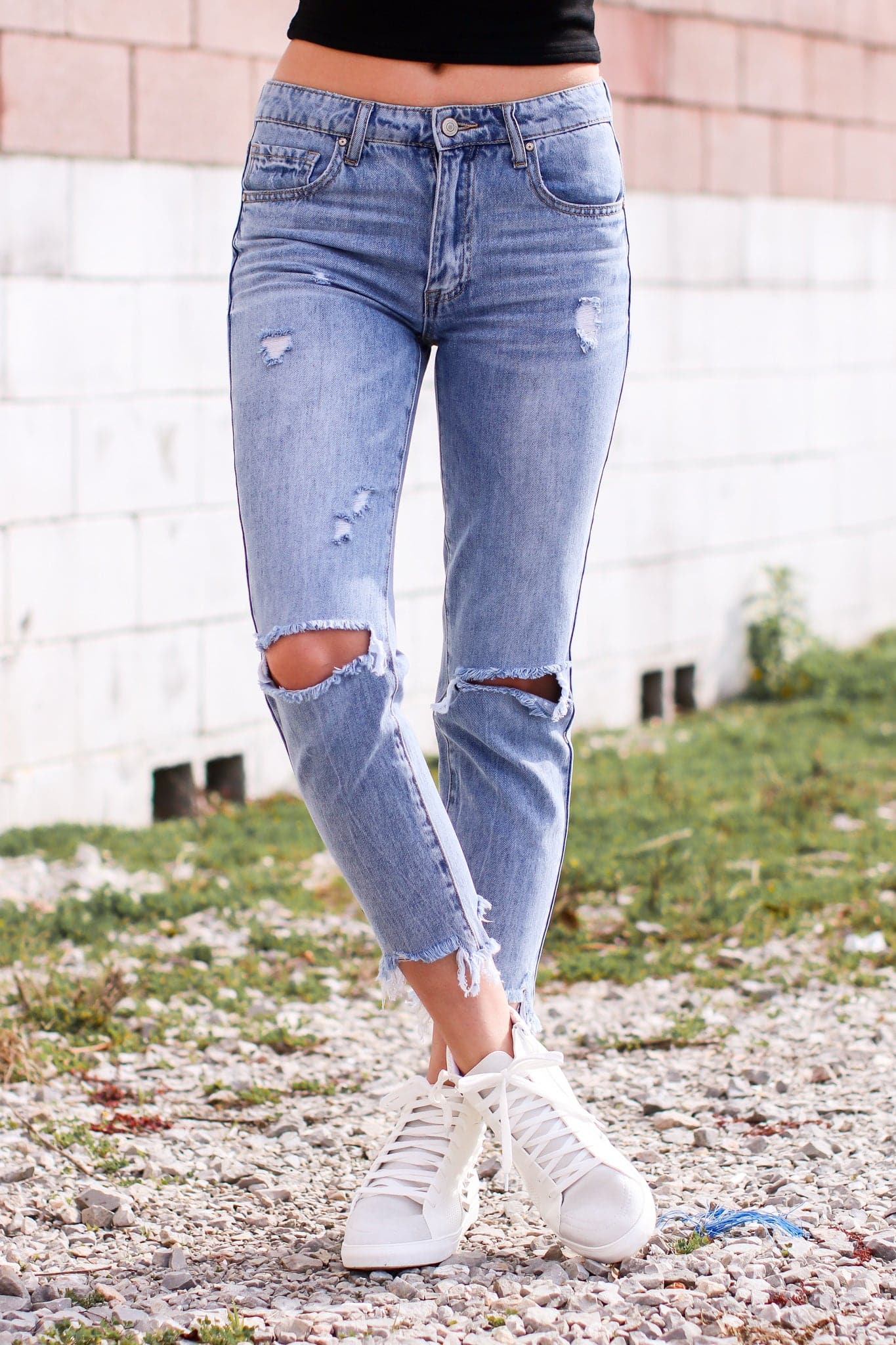 1/25 / Light Wash Trent Distressed Boyfriend Jeans - FINAL SALE - Madison and Mallory