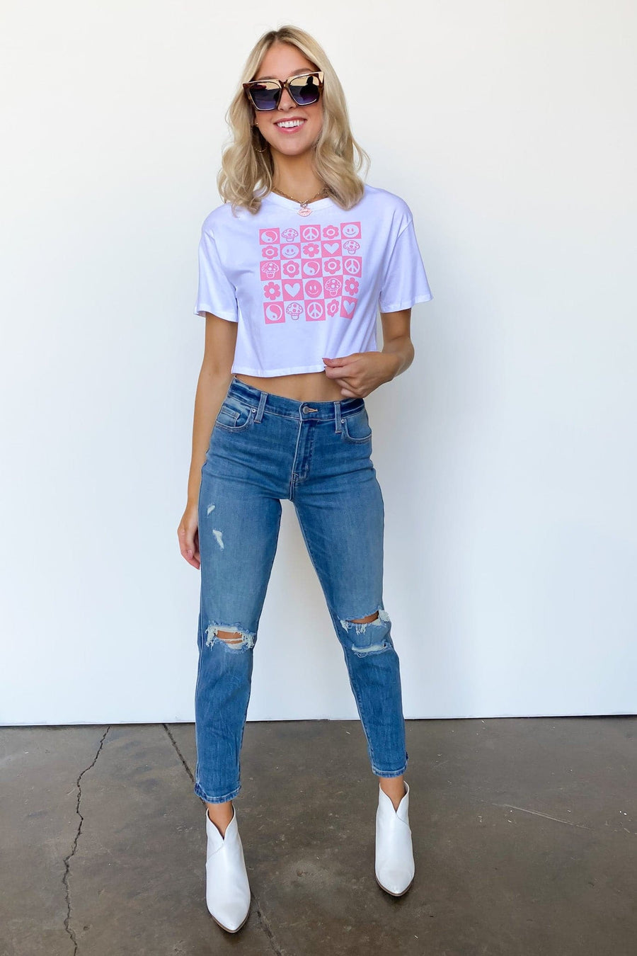  Retro Checkered Print Graphic Crop Top - FINAL SALE - Madison and Mallory