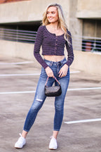  Kellie V-Neck Striped Button Top - FINAL SALE - Madison and Mallory
