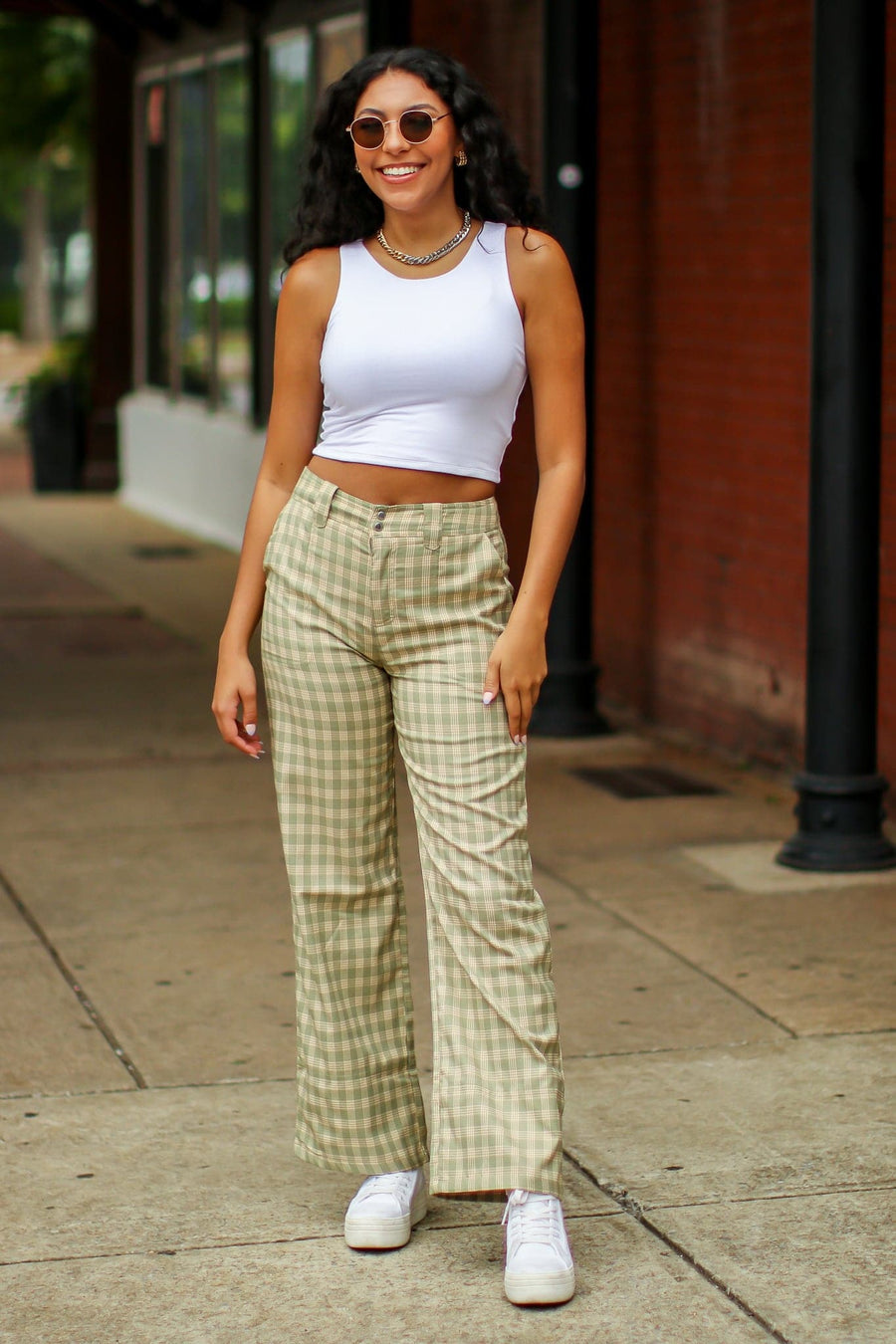  Keep it Cool Plaid Print Wide Leg Pants - FINAL SALE - Madison and Mallory