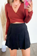 Black / S Donia Pleated Corduroy Shorts - FINAL SALE - Madison and Mallory