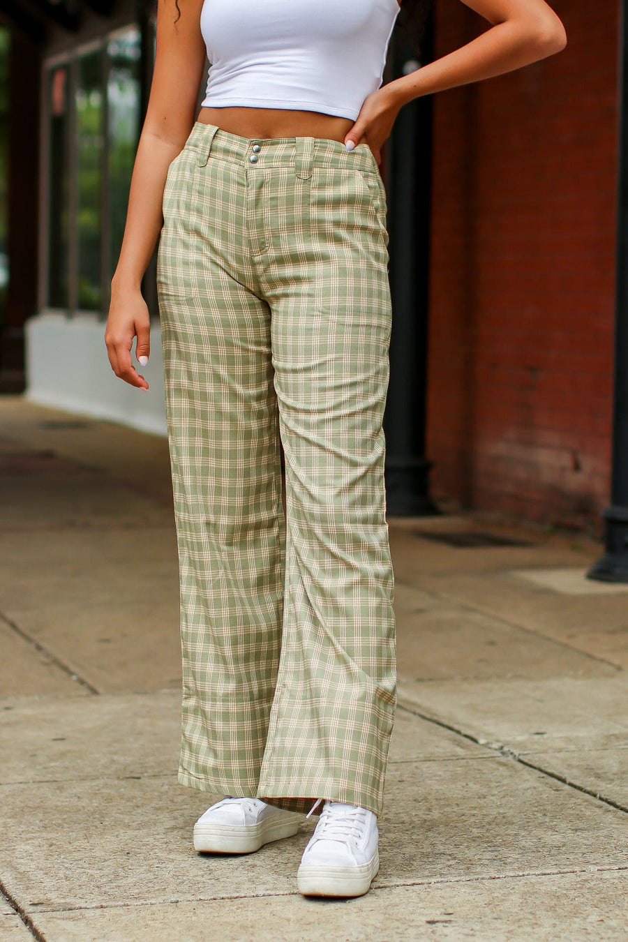 XS / Mint Keep it Cool Plaid Print Wide Leg Pants - FINAL SALE - Madison and Mallory