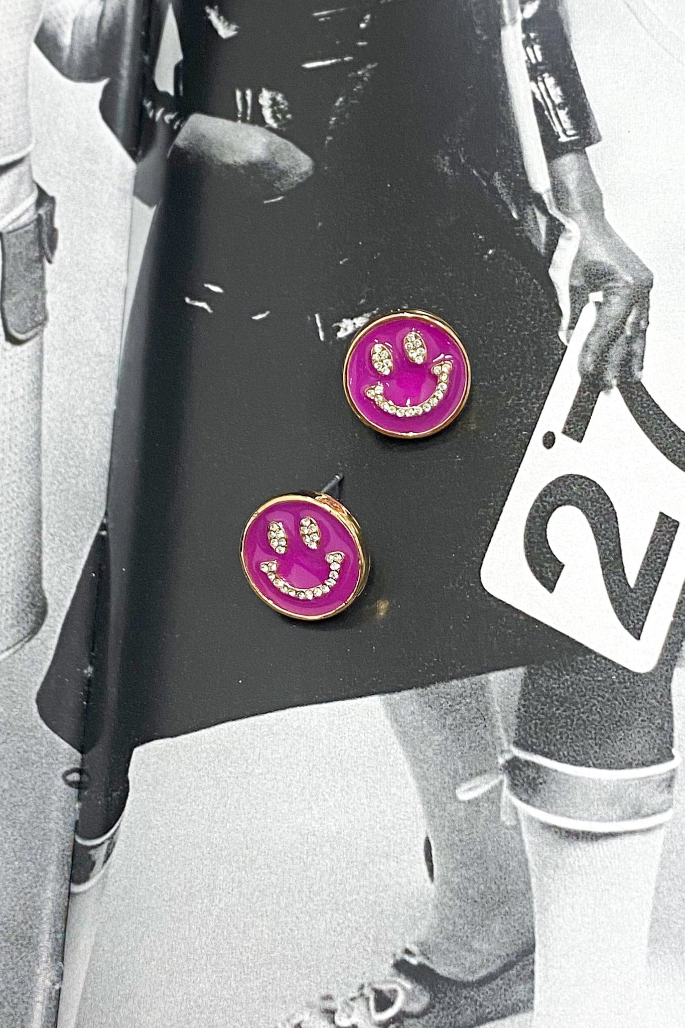 Fuchsia Delightful Smile Crystal Accent Stud Earrings - Madison and Mallory