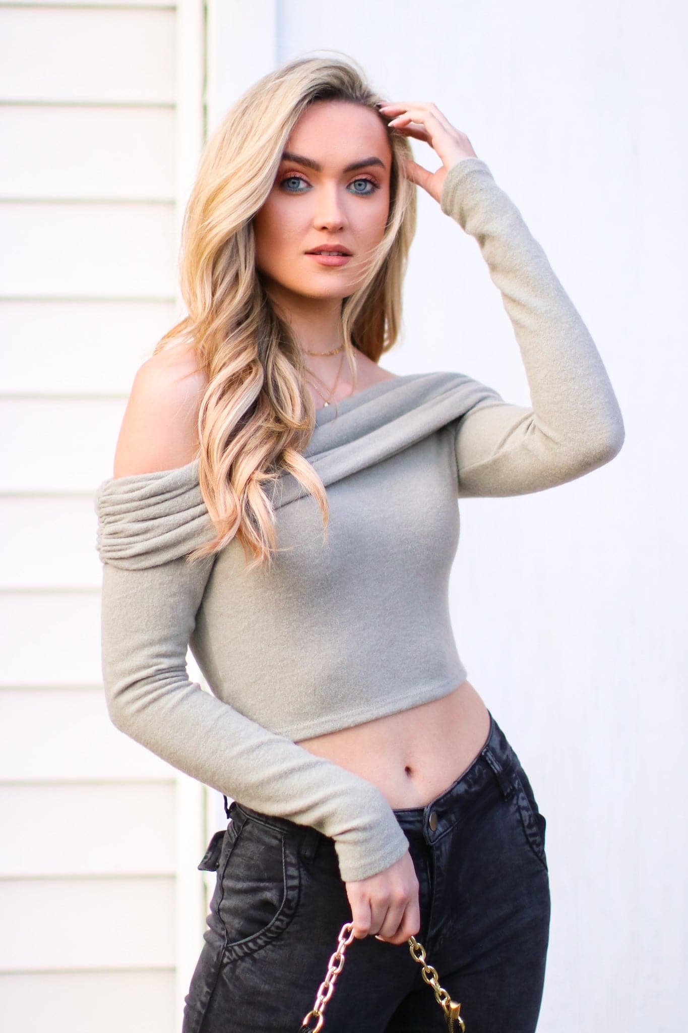 Olive / S Raina Off Shoulder Crop Top - FINAL SALE - Madison and Mallory