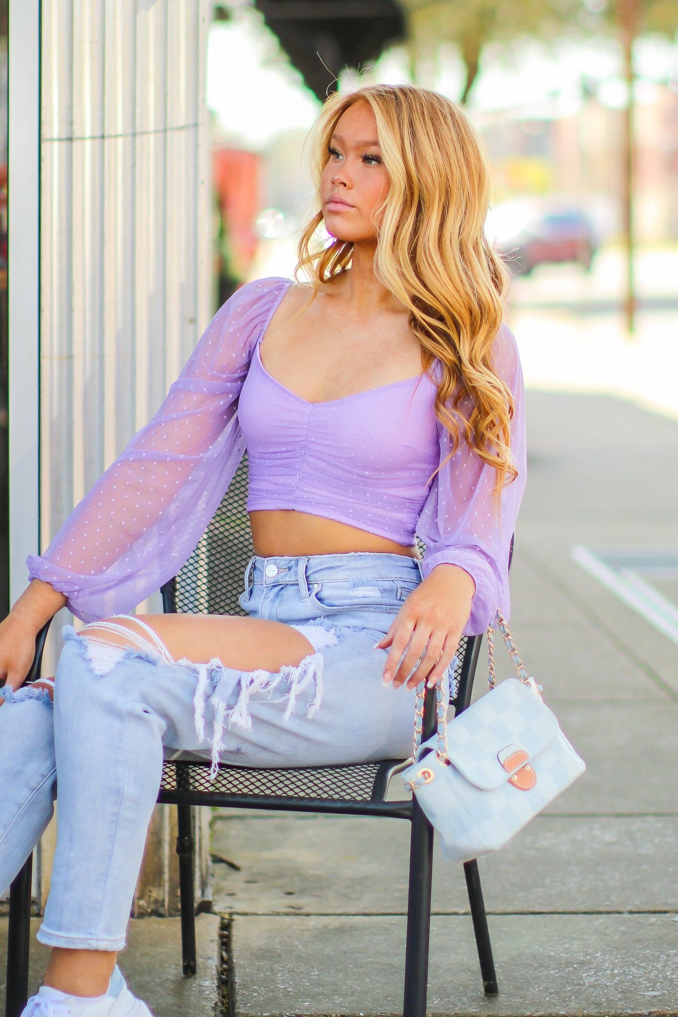  Impeccable Swiss Dot Mesh Sleeve Crop Top - FINAL SALE - Madison and Mallory