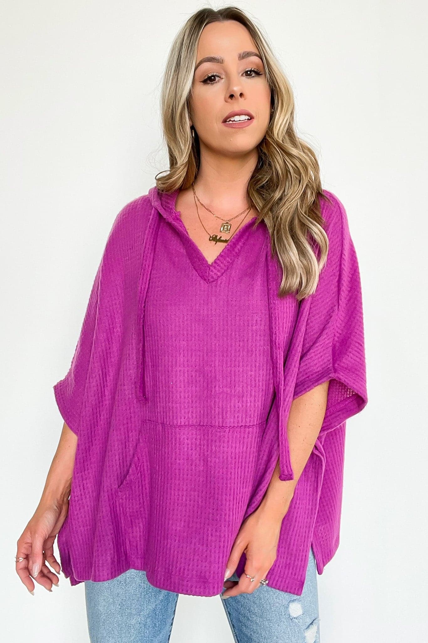Magenta / S Indrah Relaxed Fit Thermal Pocket Top - FINAL SALE - Madison and Mallory