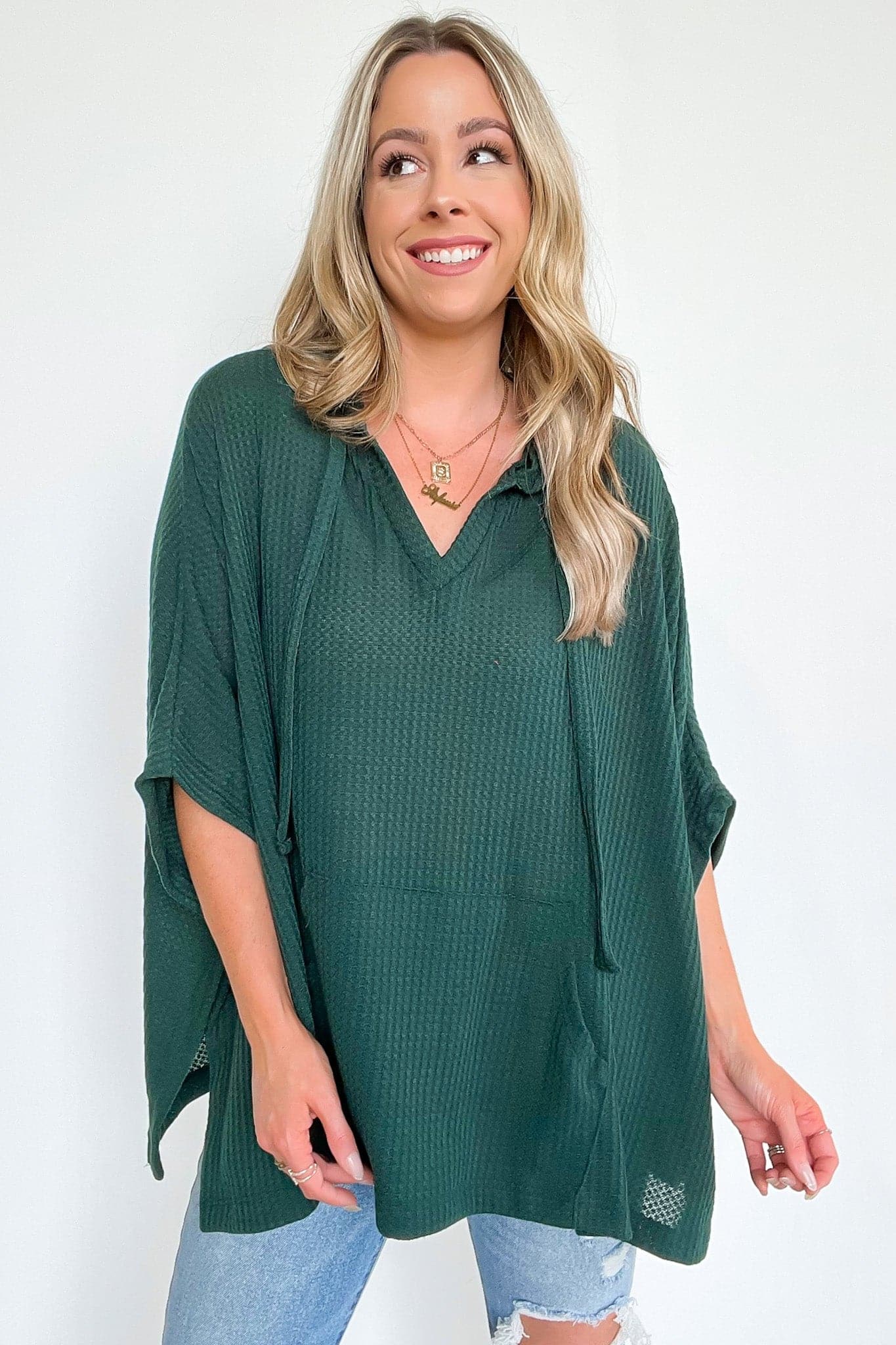 Hunter Green / S Indrah Relaxed Fit Thermal Pocket Top - FINAL SALE - Madison and Mallory
