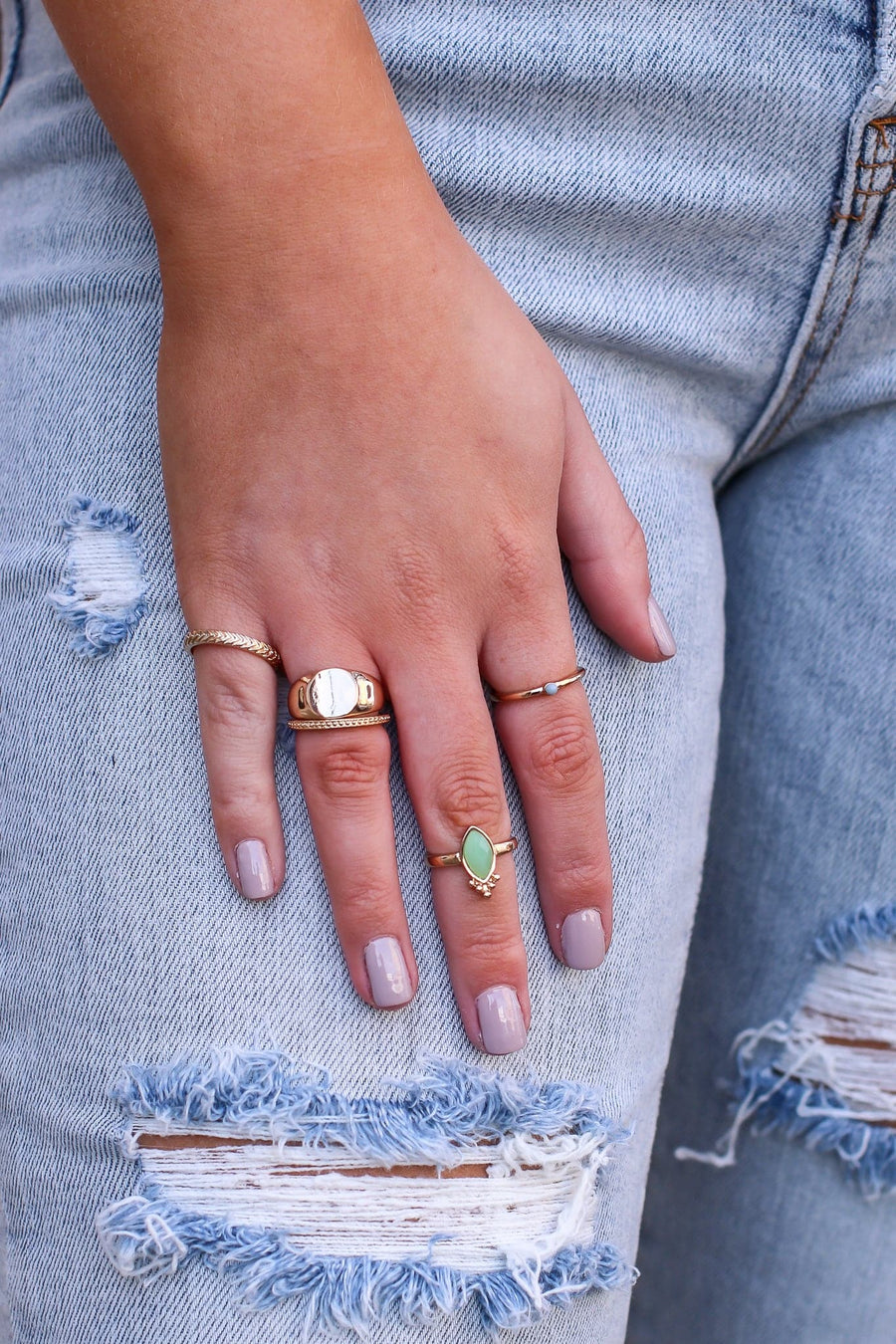  Ioana Boho Sage Crystal Ring Set - Madison and Mallory