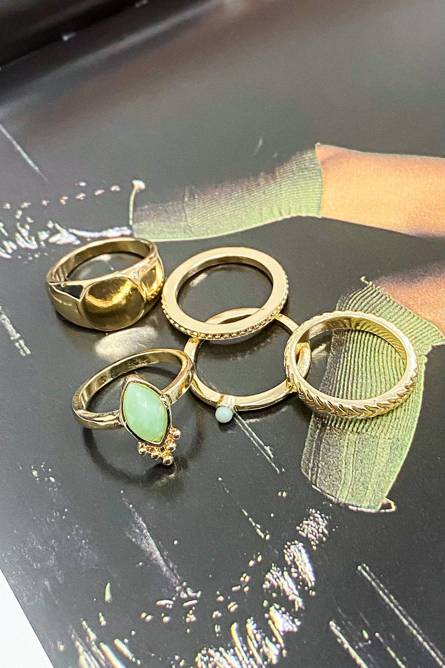 6 / Gold Ioana Boho Sage Crystal Ring Set - Madison and Mallory