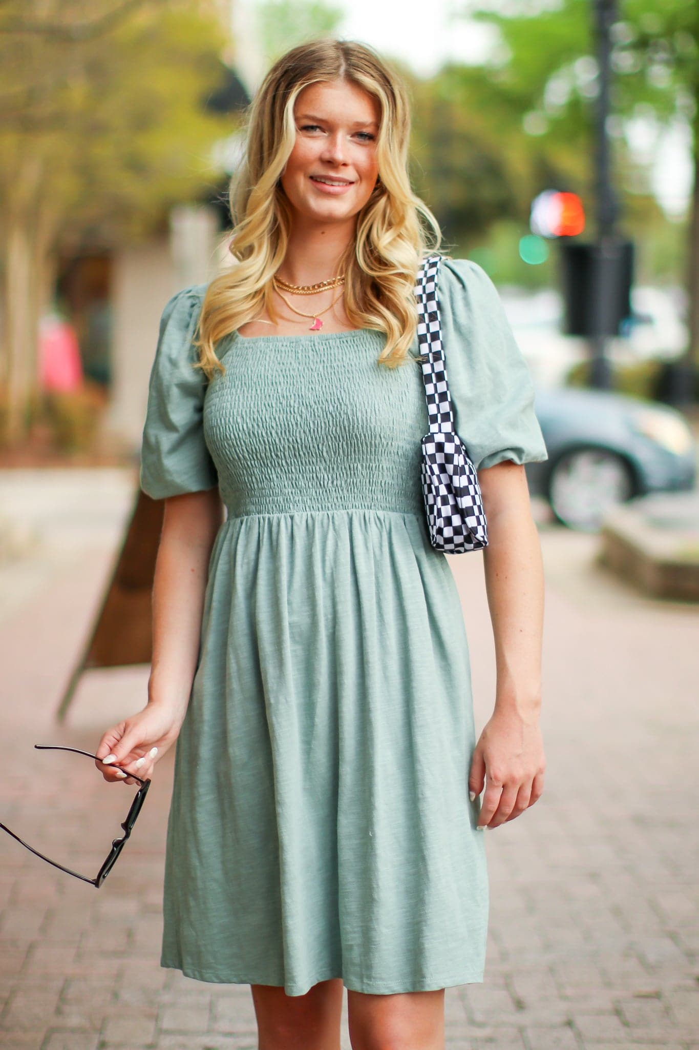 S / Dusty Sage Isadore Smocked Puff Sleeve Dress - FINAL SALE - Madison and Mallory